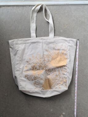 Canvas Sunflower Tote Bag in Cream with Gold Print